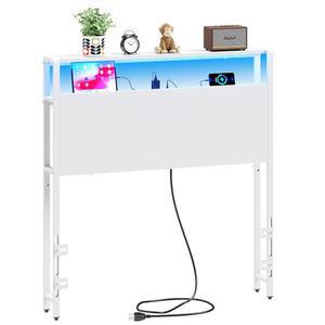 2단 수납 선반이 있는 메 트윈 사이즈 헤드보드, 견고하고 안정적인 충전 스테이션, USB 포트 및 침대 프레임용 LED 조명, 흰색