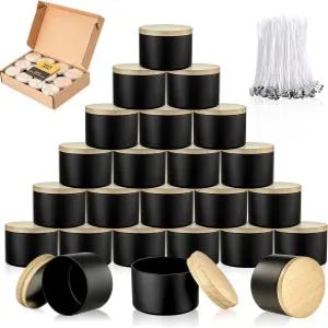 MGLIFEUL 캔들 용기 8온스 블랙 빈 캔 4개 만들기 DIY 용품 액세서리(블랙 4온스 12개)를 만드는 뚜껑이