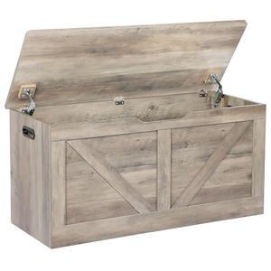 팀버러 39.4인치 수납함, 나무 수납 벤치, 2개의 안전 경첩이 있는 대형 트렁크, 거실용 현관 신발 침실, 회색