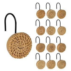 선라이트 보호 장식 샤워 커튼 후크, 우븐 위커 래튼 링, 욕실용 블랙 농가 행거 욕실 액세서리, 12개 세트