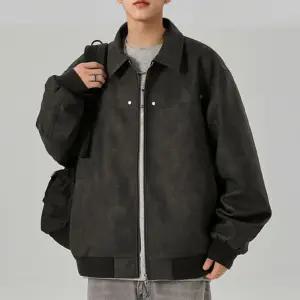 남성 캐주얼 워싱 가죽 지퍼 카라 재킷 DMS-JUA-Q4263079