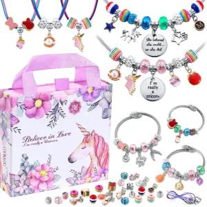COO KU 소녀 참 팔찌 만들기 키트 유니콘 주얼리 8-12세 소녀를 위한 완벽한 장난감 공예품 6세 7세 8세