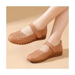 여성패션 스트랩 샌들 리얼 가죽 라운드 플랫폼 단화 소 통굽 펀칭 빈티지 홀가먼트 다옴2 DL5