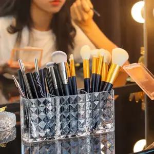 화장품 메이크업 아크릴 수납 투명 케이스 3칸 브러쉬 정리함