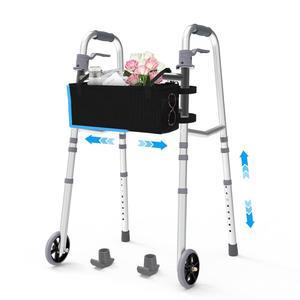 노인용 접이식 좁은 보행기, 폭과 높이 조절 가능, 바구니가 있는 표준 스키 2대, u201D 앞바퀴 5대, 노인 및 장애인용 경량 두꺼운 알루미늄 성인 보행기