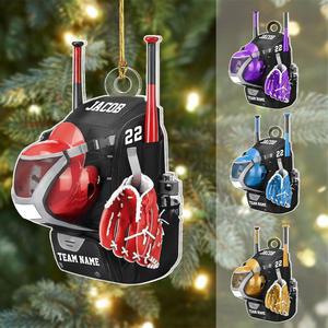 헬멧 크리스마스 장식이 있는 맞춤형 야구 가방 2025, 2D 아크릴 선수 장식, 스포츠 선물, 애호가, 선수, 팬, 트리 걸이 장식