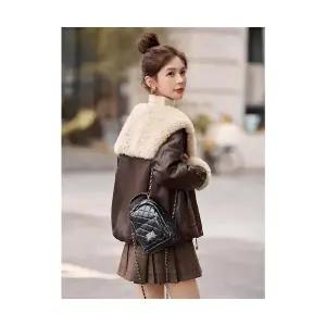 무천도사 여성 여친 자켓 가죽 가을 겨울 기모 도톰 슬림핏 캐주얼 보온 퍼 칼라 코트 KKE4