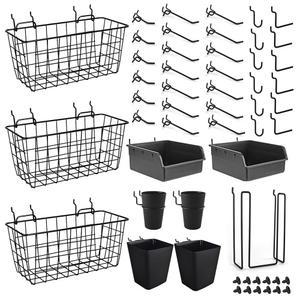 페그보드 바구니 정리함, 대형 후크 통 컵 도구 정리함 42 팩 세트, 공예 사무실 스타디오 창고 정리함을 위한 벽 보관 디스플레이 걸이 액세서리 (블랙)