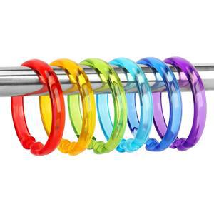 큐러블 컬러 샤워 커튼 후크 - 욕실용 원형 플라스틱 링 12개 O자형 투명 무지개 색상 로드용