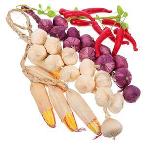 DOITool 4PCS 장식용 인공 채소 마늘 줄 걸기 고추가 달린 옥수수 장식 사진 소품용 시뮬레이션