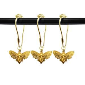 질럭키 해골 죽음의 머리 호크모스 샤워 커튼 고리 12개 세트 할로윈 파티 용품 유령의 집 장식 스테인리스 스틸 방청 (골드-스컬모스)