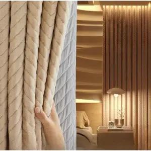 프리미엄 방한 두꺼운 극세사 암막 보온 큰창 커튼 밀크티 폭 1.5x2.6 높이 후크형