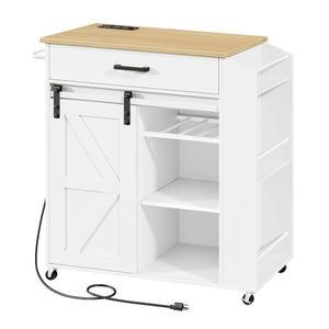 바퀴 달린 후브로 키친 전동 콘센트가 있는 카트 슬라이딩 헛간 문이 주방 수납 테이블 서랍 1개 및 스파이