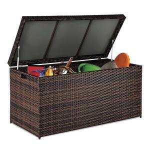 실내, 실외, 수영장, 발코니, 마당, 정원, 브라운을 위한 업그레이드 버전 132갤런 실외 보관함, 파티오 라탄 데크 박스, 위커 보관대