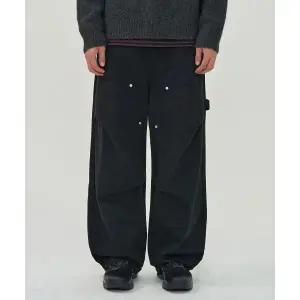 토피 TOFFEE 더블니 턱 와이드 팬츠 BLACK