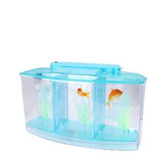 필터가 장착된 소형 어항 수족관 물고기 LED 아크릴 3분할 번식 격리 상자 파란색