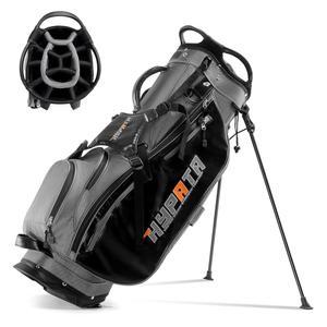 남성용 하이파타 14방향 골프백, 쿨러 파우치가 있는 가죽 골프 스탠드 백, 레인지파인더 파우치, 레인 커버 후드