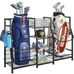 소냐베카 골프백 스탠드 바구니와 후크가 있는 차고용 골프 보관 정리함, 2개 랙, 남성 스포츠 장비 정리함을 위한 선물, 두 가지 조립 방법