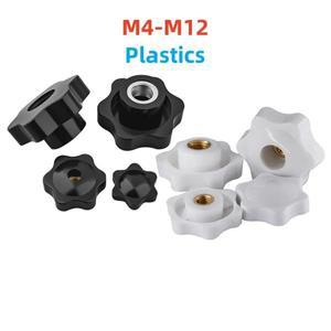 베이클라이트 핸드 노브 헤드 엄지 너트 M4-M12 스루/블라인드 홀  플럼 핸들 스타 플라스틱 내열성  블랙/