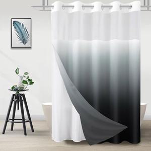 라이너 흑백 샤워 커튼 및 라이너 세트 욕실용 옴브레 블랙 호텔 패브릭 목욕 커튼 메시 탑 윈도우 방수 세척 가능 71인치 x 74인치 스냅이 포함된 TWSNCD 노 훅 샤워 커튼