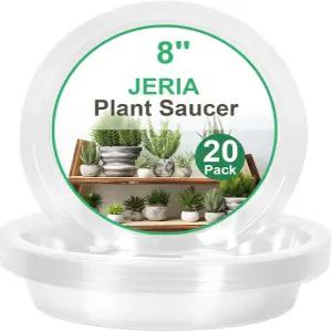 JERIA 8인치 20팩 투명 식물 접시 플라스틱 화분 트레이 실내외용 원형 내구성 드립