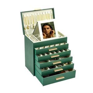 목걸이 걸이가 있는 BOOVO 주얼리 박스 u2013 6단 서랍장 여성용 정리함, 대형 보관함 정리함 및 귀걸이, (녹색, 6단)