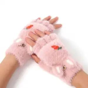 방한 핑크 밍크 반장갑 손가락 털장갑 벙어리장갑 겨