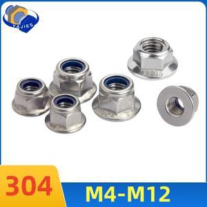 프리미엄 SS 2-20피스 나일론 인서트가 있는 304 스테인레스 스틸 플랜지 잠금 너트 - 육각형 M4 M5 M6 M8