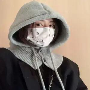 루즈핏 끈 데일리 단추 니트 보온 넥 후드 워머 모자 겨울모자 패딩모자 빅사이즈모자 캠핑모자 양털모자