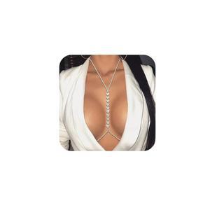 MODRSA 실버 바디 체인 여성용 하트 라인스톤 쥬얼리 한 허리 브라 여름 비키니 가슴 트렌디 심플