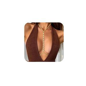 여성용 MODRSA 골드 바디 체인 쥬얼리 하트 라인스톤 한 허리 브라 여름 비키니 가슴 트렌디 심플