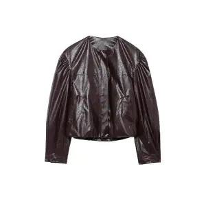 여자 가죽 자켓 재킷 추동 라운드 긴팔 라이크 파일럿 점퍼 BE4