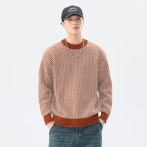 남성 깔끔한 라운드넥 니트 추동 스트라이프 풀오버 스웨터 주니어 코디 DUCHI4