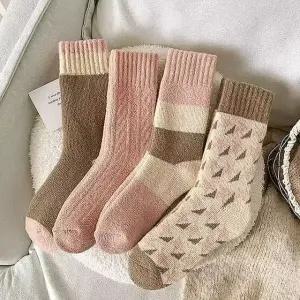 긴양말 데일리양말 여성니트양말 겨울롱양말 여자양말세트 롱삭스 겨울 4개 여성 니트양말코디 패션 니트