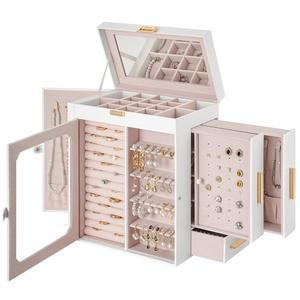 거울이 있는 후브로 주얼리 박스, 유리 창문이 여행용 정리함, 보관 케이스, 수직 보관함, 사랑하는 사람을 위한 선물, 귀걸이, 반지, 목걸이, 팔찌, 화이트 WT03JB04G2