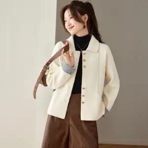 까불이점 여자 키작녀 모직 코트 가을 겨울 복색 터틀넥 숏 소매 체크 상의 꾹4