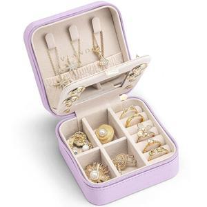 브란도 작은 여행용 보석함 정리함 - 소녀 여성 선물 반지 귀걸이 목걸이 보석 보관 디스플레이 케이스, 미러 퍼플 포함