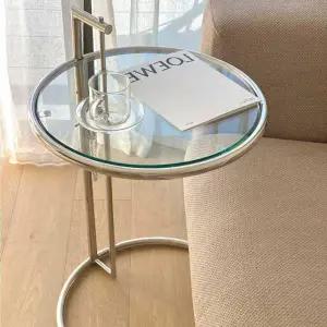 유리 사이드 테이블 투명 골드 침대 원형 레이어드 철제