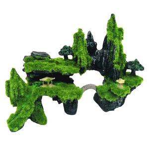 작은 베타 새우 가죽을 위한 이끼 나무 집 동굴이 있는 Tfwadmx 어항 산악 전망 장식 수족관 돌 다리
