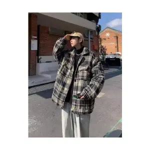 남자 하프 코트 짧은 빈티지 체크 재킷 가을 겨울 BE4