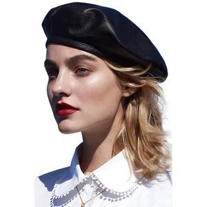 WETOO 여성 베레모 모자 PU 가죽 프렌치 블랙 아티스트