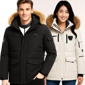 INEXO 남여 가을겨울 덕다운 후드 패딩 점퍼 가성비 오리털 점퍼 발수 보온 방풍 커플용 회사 단체 3칼라