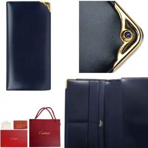 전시품 남자 까르띠에 장지갑 사파이어 보석 가죽 네이비 남색 카르티에