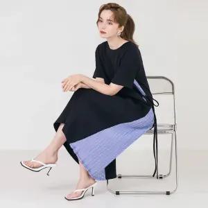 [막스까르띠지오][패션플러스 단독상품] 팬베일 플리츠 배색 반팔 원피스