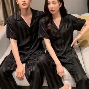 고품질 파자마 잠옷 홈웨어 여름 세트 투피스 커플 부드러운 (WFHVYO1)