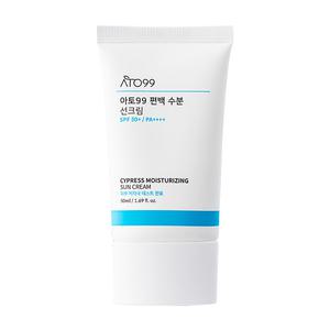 아토99 순한 비건 편백 수분 워터 선크림 SPF50+ PA++++ 가벼운 촉촉한 끈적임 유분기 백탁 없는 병풀 시카 저자극 리프세이프 데일리 온가족 자외선차단제 썬크림