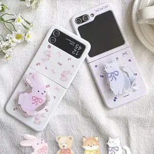 갤럭시 Z플립 4 5 6 7 케이스 러블리 애니멀 래빗 베어 키티 그립 톡홀더 스마트톡 하드 지플립