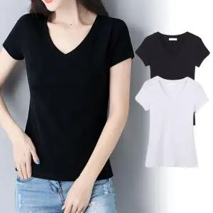 여자 무지 브이넥 V넥 반팔 티셔츠 흰티 기본 슬림핏 이너티 V넥 실켓 이너티셔츠 여성