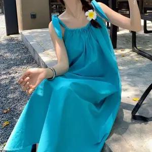 비치룩 끈나시 롱원피스 진한색 휴양지 패션 원피스 하늘색원피스 핑크색롱원피스 끈 나시 여름 휴가원피스