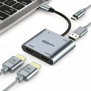 아모란나 고화질 게이밍 C타입 HDMI 듀얼모니터 분배기 2K 144hz 4K 60hz 화면확장 4in1 허브, 4in1 4K 60hz (Hdmi*2/PD/USB_A)